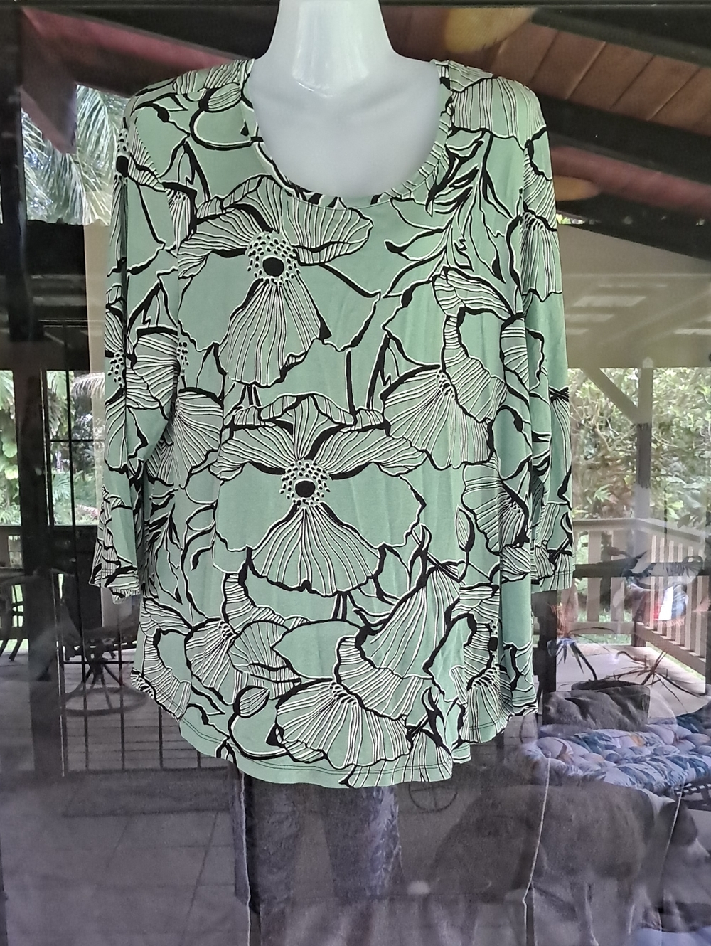 JM Collection Mint Green Floral Print Women's Top
